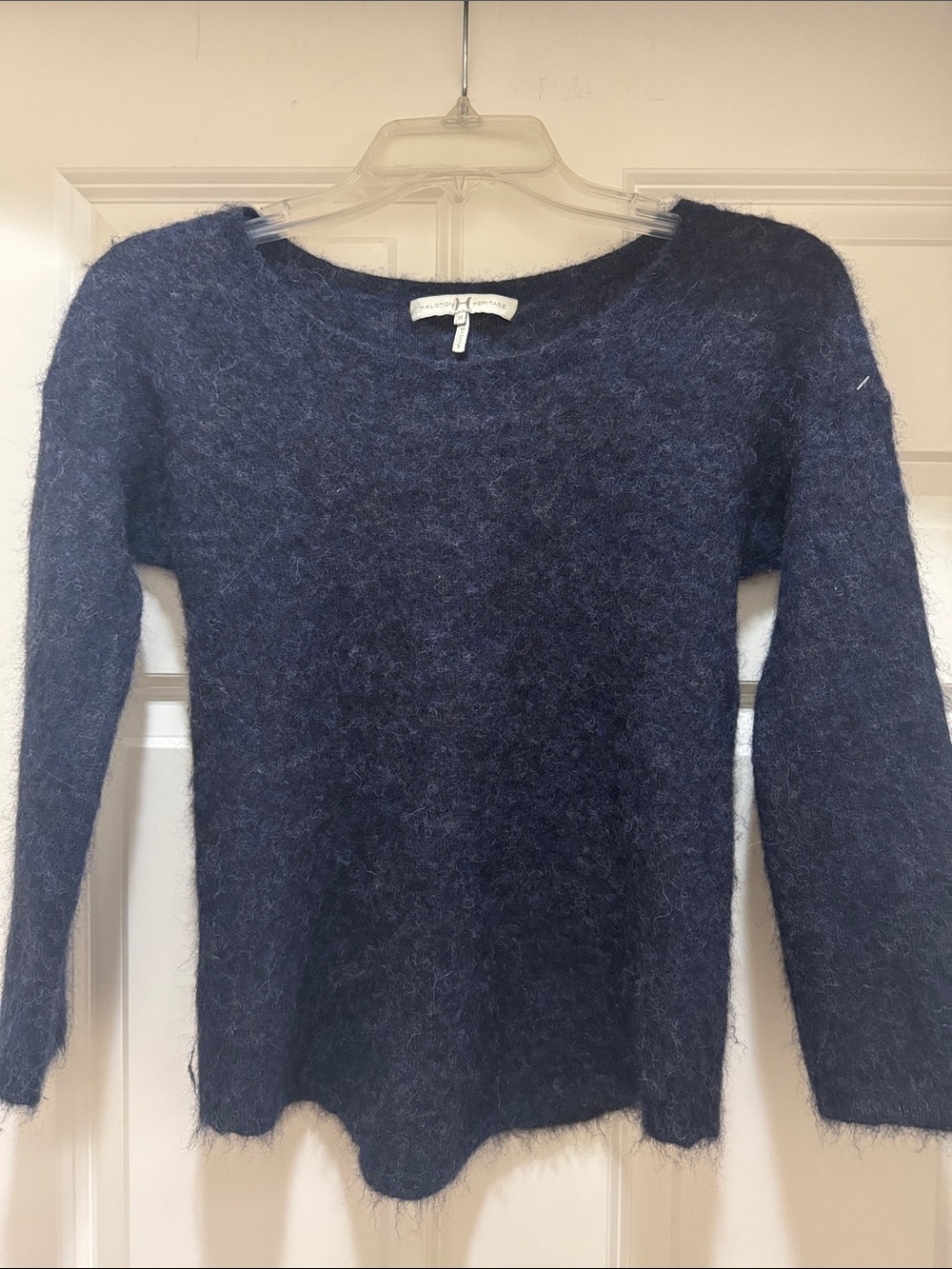 Halston Heritage Navy Fuzzy Mohair Crewneck Sweater Navy